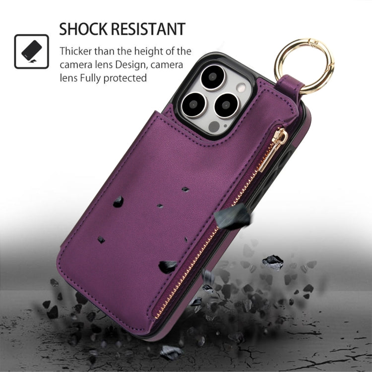 For iPhone 14 Pro RFlD Anti-theft Double Buckle Ring Zipper Card Phone Case