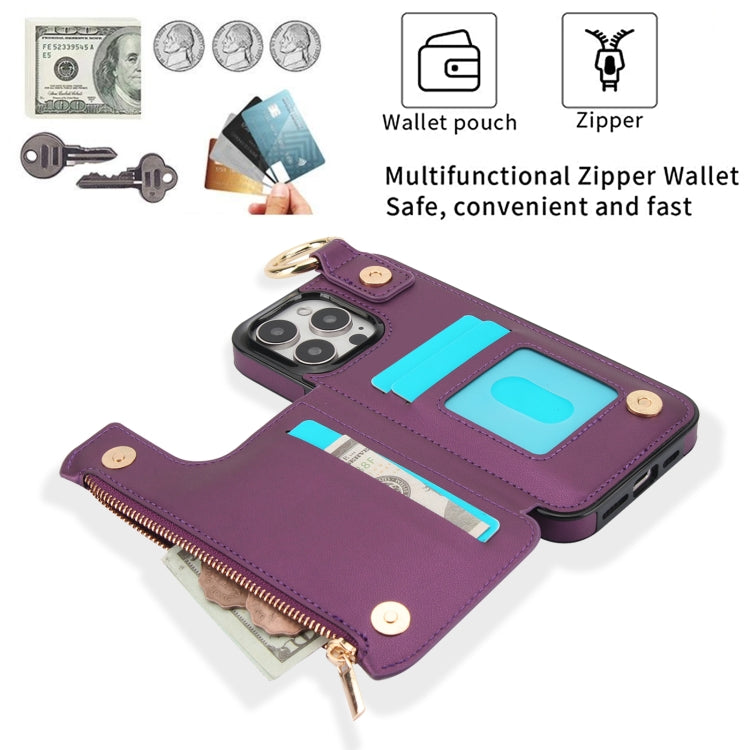 For iPhone 14 Pro RFlD Anti-theft Double Buckle Ring Zipper Card Phone Case