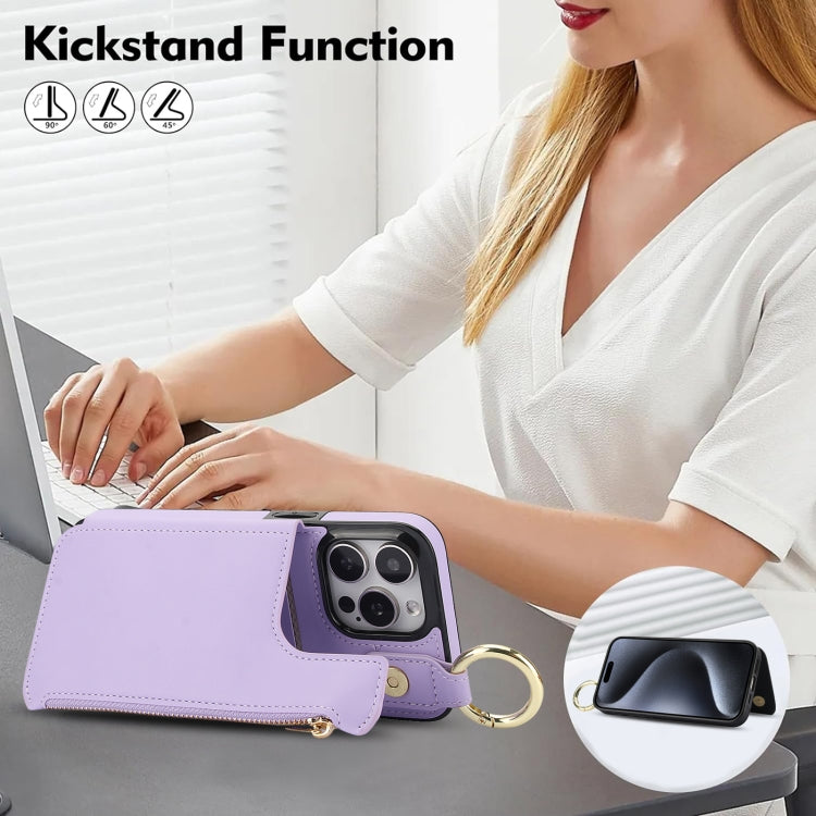 For iPhone 14 Pro RFlD Anti-theft Double Buckle Ring Zipper Card Phone Case
