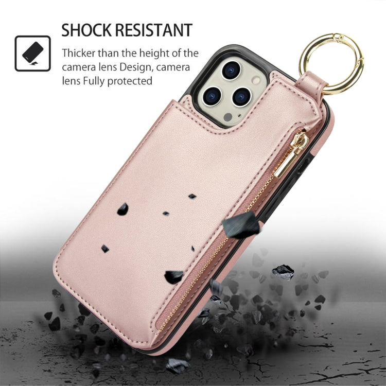 For iPhone 14 Pro Max RFlD Anti-theft Double Buckle Ring Zipper Card Phone Case
