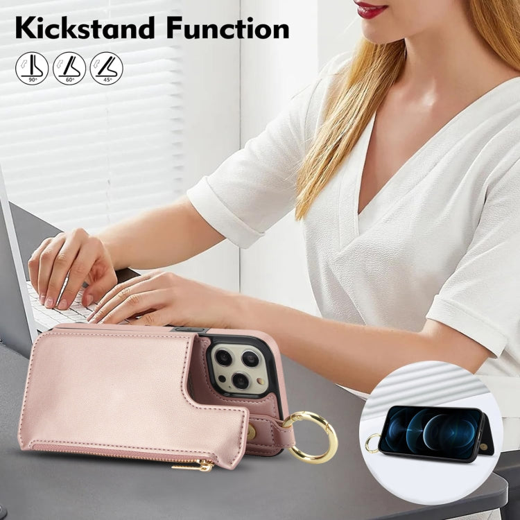 For iPhone 14 Pro Max RFlD Anti-theft Double Buckle Ring Zipper Card Phone Case