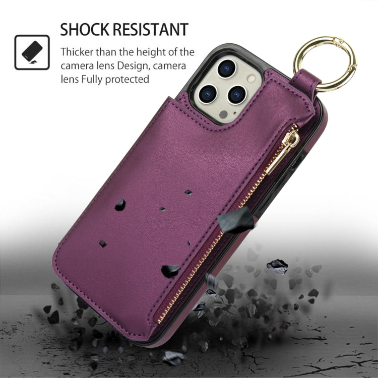 For iPhone 14 Pro Max RFlD Anti-theft Double Buckle Ring Zipper Card Phone Case