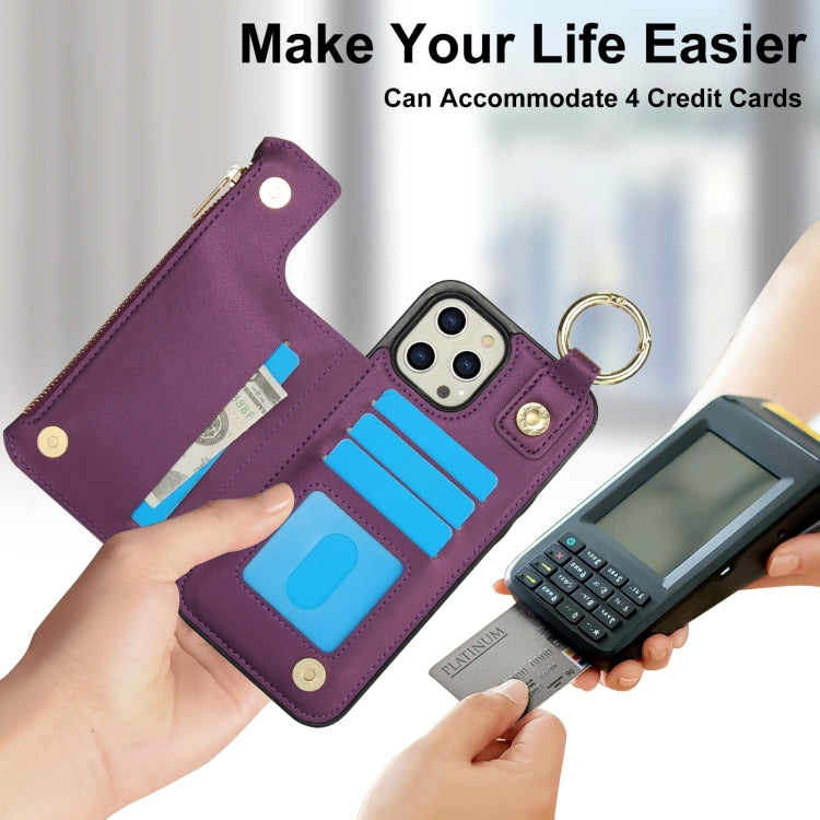 For iPhone 14 Pro Max RFlD Anti-theft Double Buckle Ring Zipper Card Phone Case