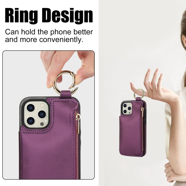 For iPhone 14 Pro Max RFlD Anti-theft Double Buckle Ring Zipper Card Phone Case