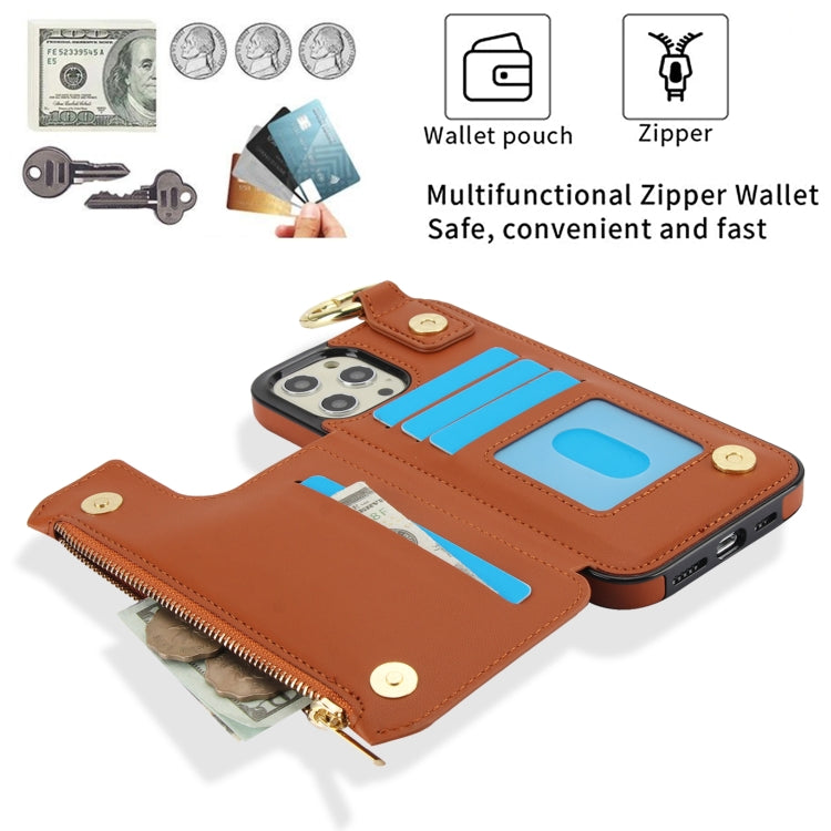 For iPhone 14 Pro Max RFlD Anti-theft Double Buckle Ring Zipper Card Phone Case