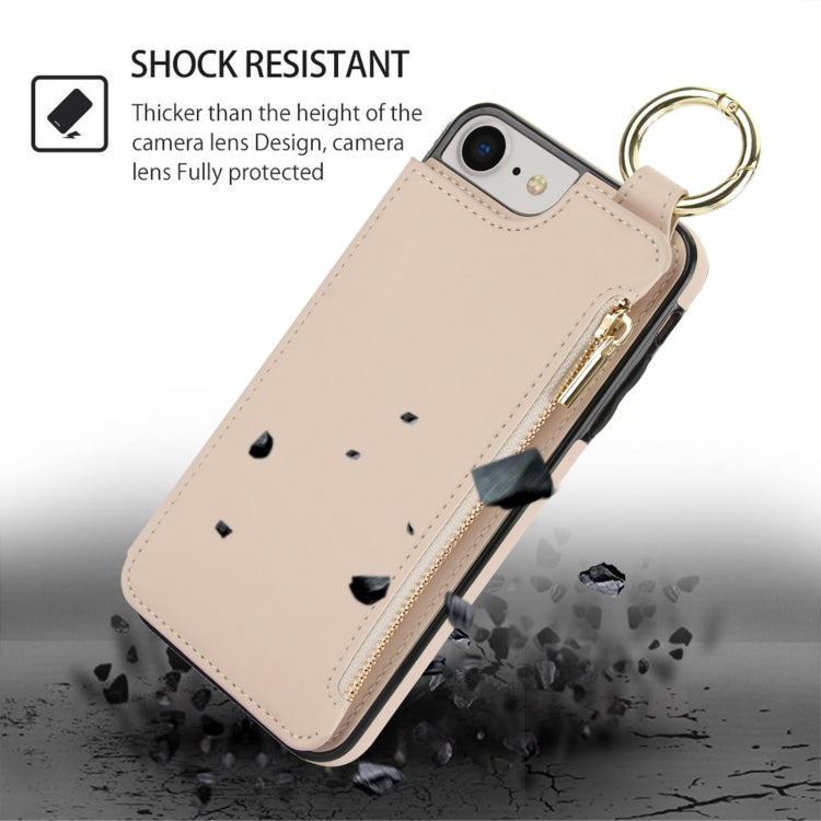 For iPhone SE 2022 / SE 2020 / 7 / 8 RFlD Anti-theft Double Buckle Ring Zipper Card Phone Case
