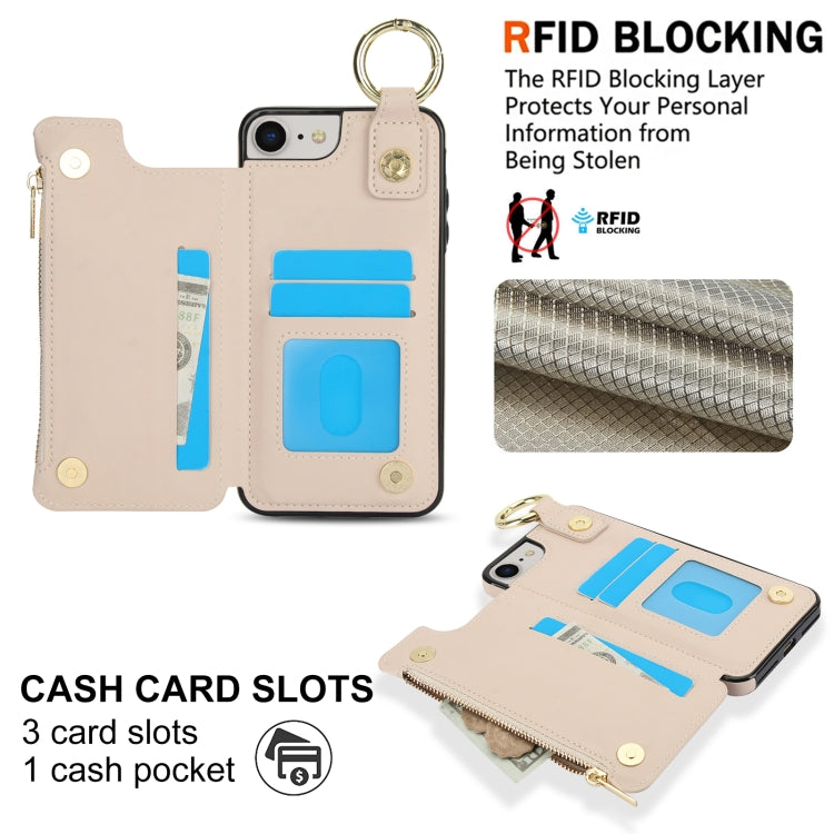 For iPhone SE 2022 / SE 2020 / 7 / 8 RFlD Anti-theft Double Buckle Ring Zipper Card Phone Case