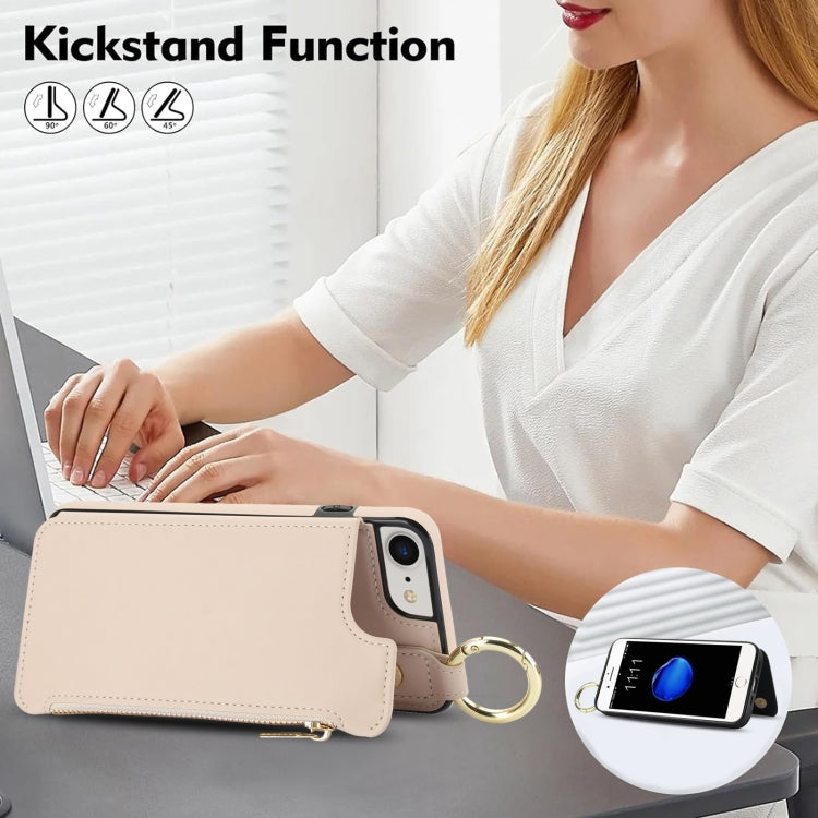 For iPhone SE 2022 / SE 2020 / 7 / 8 RFlD Anti-theft Double Buckle Ring Zipper Card Phone Case