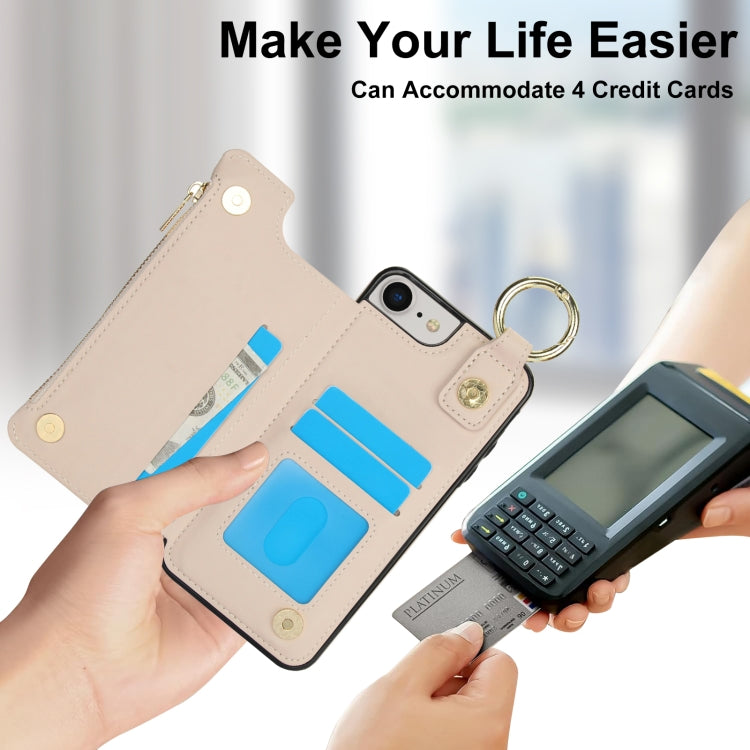 For iPhone SE 2022 / SE 2020 / 7 / 8 RFlD Anti-theft Double Buckle Ring Zipper Card Phone Case