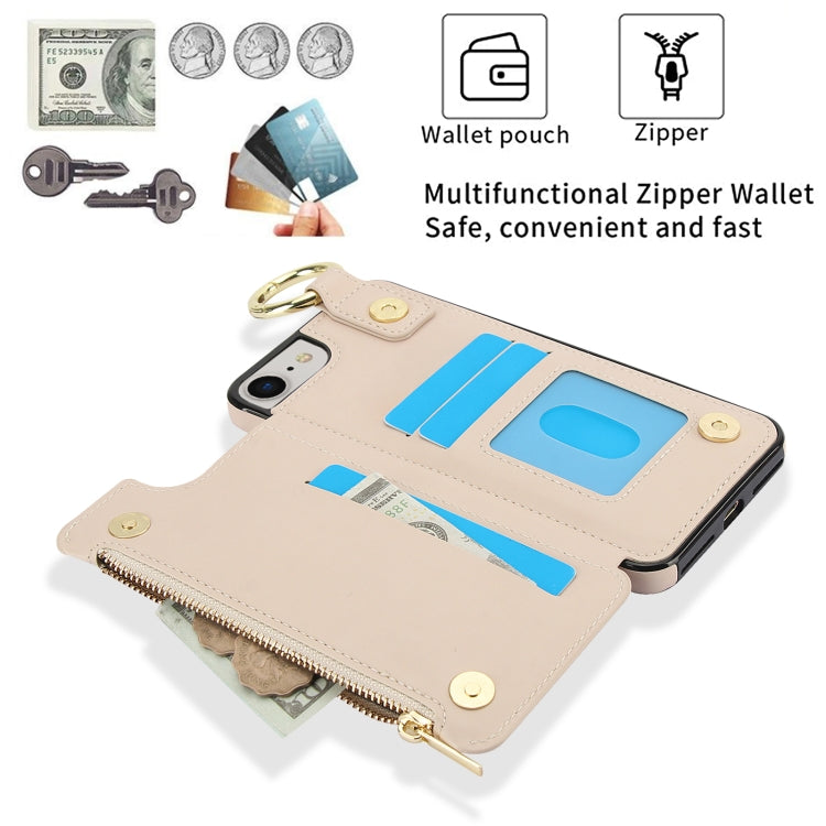 For iPhone SE 2022 / SE 2020 / 7 / 8 RFlD Anti-theft Double Buckle Ring Zipper Card Phone Case