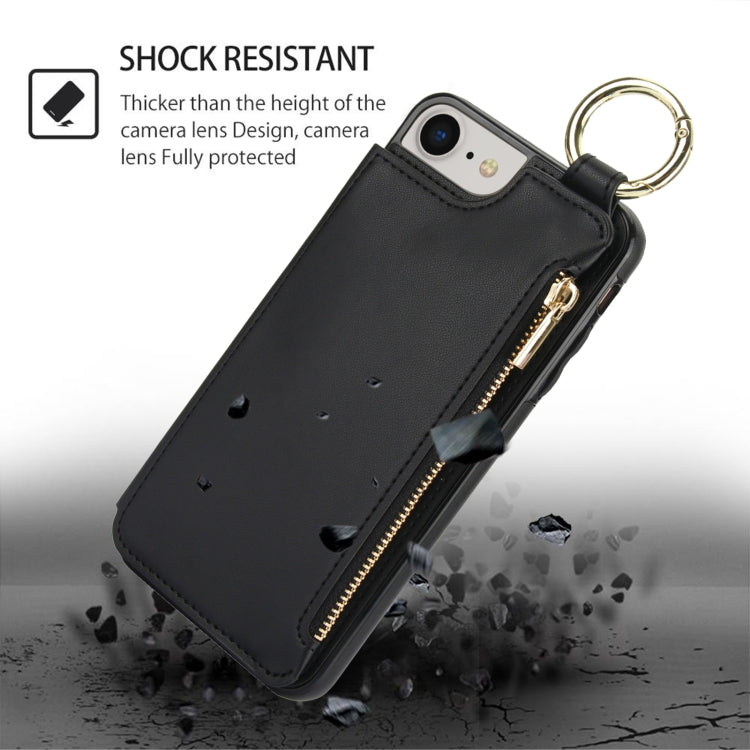 For iPhone SE 2022 / SE 2020 / 7 / 8 RFlD Anti-theft Double Buckle Ring Zipper Card Phone Case