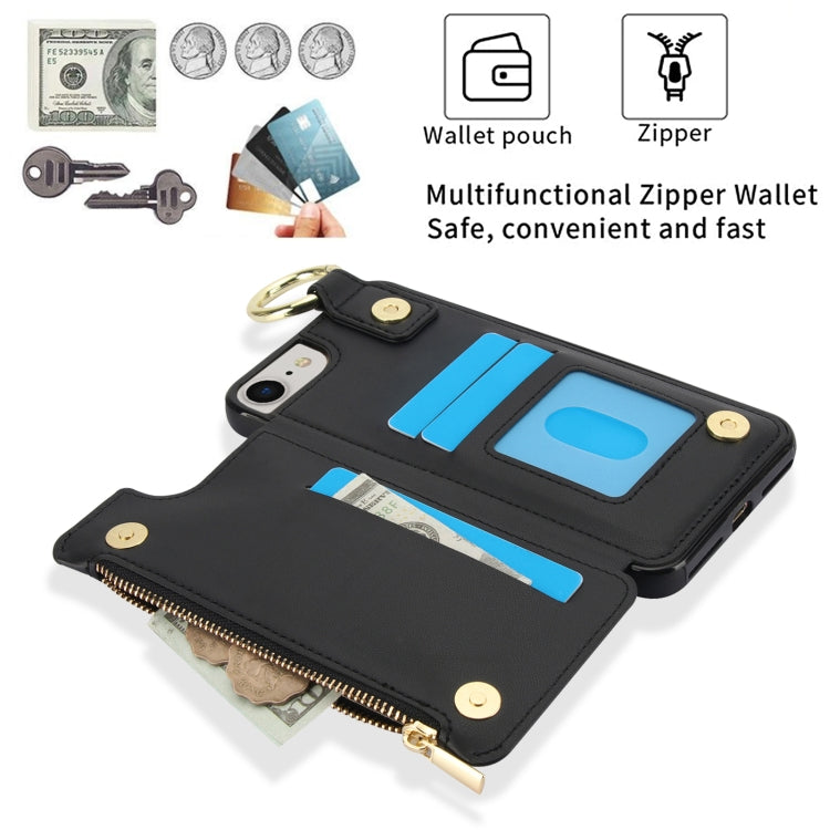 For iPhone SE 2022 / SE 2020 / 7 / 8 RFlD Anti-theft Double Buckle Ring Zipper Card Phone Case