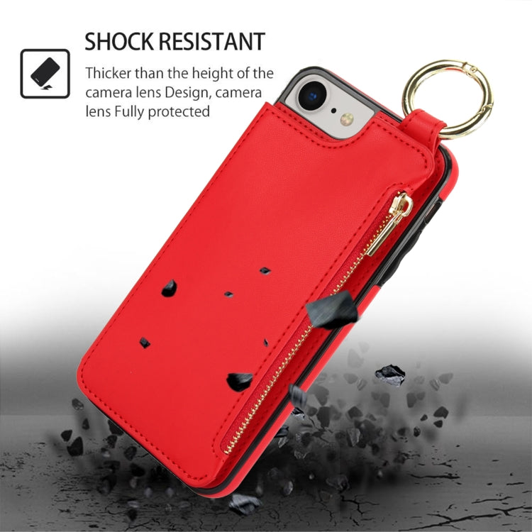 For iPhone SE 2022 / SE 2020 / 7 / 8 RFlD Anti-theft Double Buckle Ring Zipper Card Phone Case