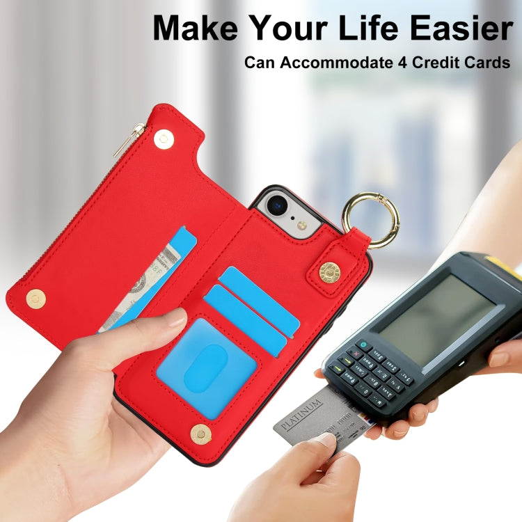 For iPhone SE 2022 / SE 2020 / 7 / 8 RFlD Anti-theft Double Buckle Ring Zipper Card Phone Case