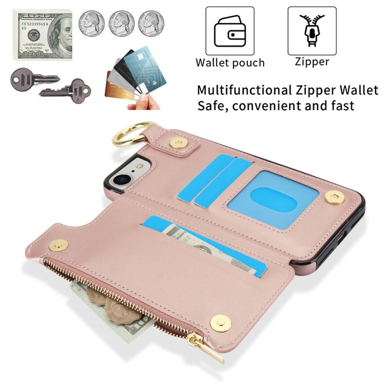 For iPhone SE 2022 / SE 2020 / 7 / 8 RFlD Anti-theft Double Buckle Ring Zipper Card Phone Case
