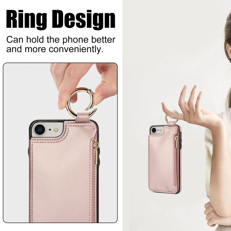 For iPhone SE 2022 / SE 2020 / 7 / 8 RFlD Anti-theft Double Buckle Ring Zipper Card Phone Case