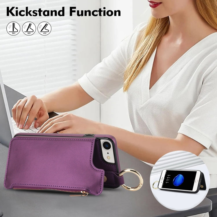 For iPhone SE 2022 / SE 2020 / 7 / 8 RFlD Anti-theft Double Buckle Ring Zipper Card Phone Case