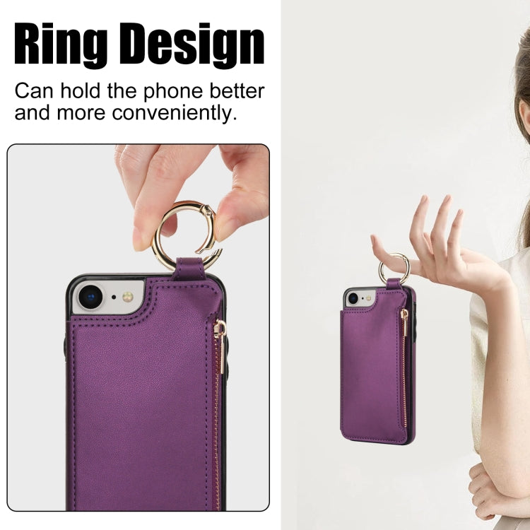 For iPhone SE 2022 / SE 2020 / 7 / 8 RFlD Anti-theft Double Buckle Ring Zipper Card Phone Case