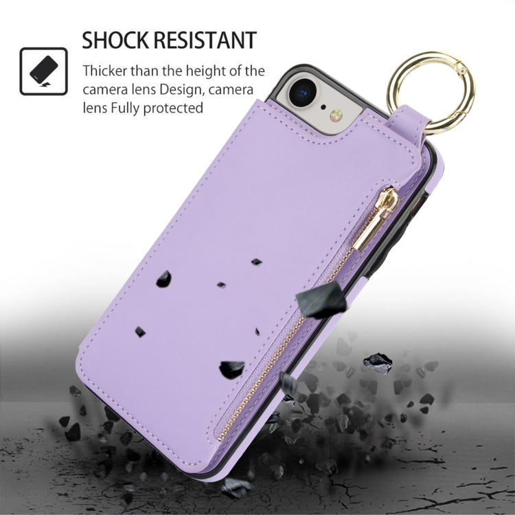 For iPhone SE 2022 / SE 2020 / 7 / 8 RFlD Anti-theft Double Buckle Ring Zipper Card Phone Case
