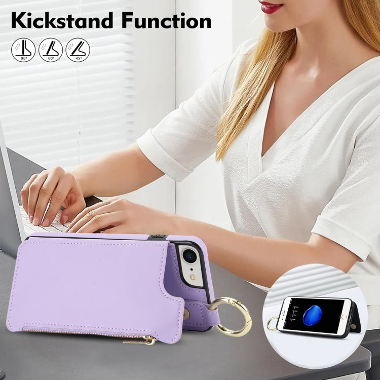 For iPhone SE 2022 / SE 2020 / 7 / 8 RFlD Anti-theft Double Buckle Ring Zipper Card Phone Case