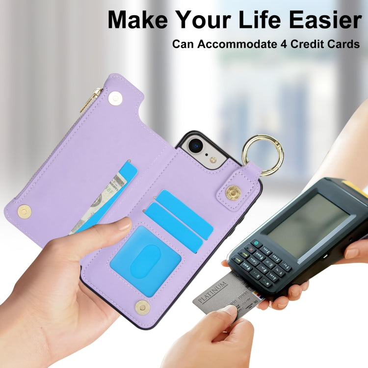For iPhone SE 2022 / SE 2020 / 7 / 8 RFlD Anti-theft Double Buckle Ring Zipper Card Phone Case