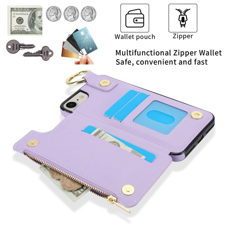 For iPhone SE 2022 / SE 2020 / 7 / 8 RFlD Anti-theft Double Buckle Ring Zipper Card Phone Case