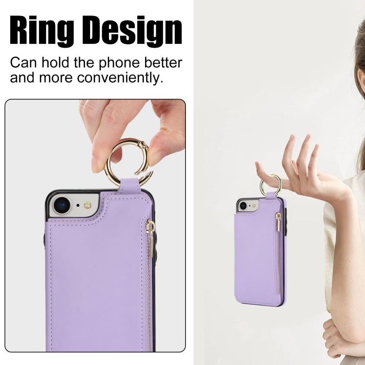 For iPhone SE 2022 / SE 2020 / 7 / 8 RFlD Anti-theft Double Buckle Ring Zipper Card Phone Case
