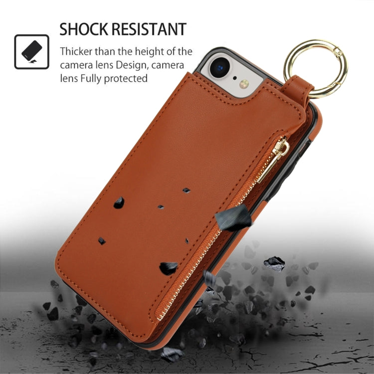 For iPhone SE 2022 / SE 2020 / 7 / 8 RFlD Anti-theft Double Buckle Ring Zipper Card Phone Case