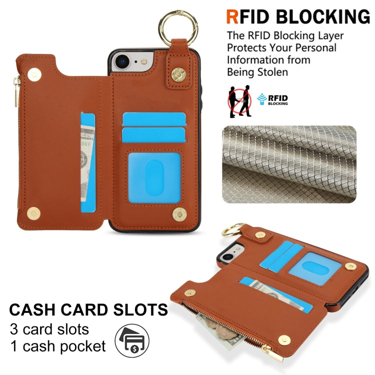 For iPhone SE 2022 / SE 2020 / 7 / 8 RFlD Anti-theft Double Buckle Ring Zipper Card Phone Case
