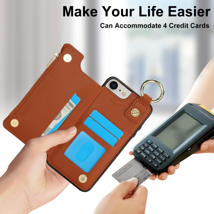 For iPhone SE 2022 / SE 2020 / 7 / 8 RFlD Anti-theft Double Buckle Ring Zipper Card Phone Case