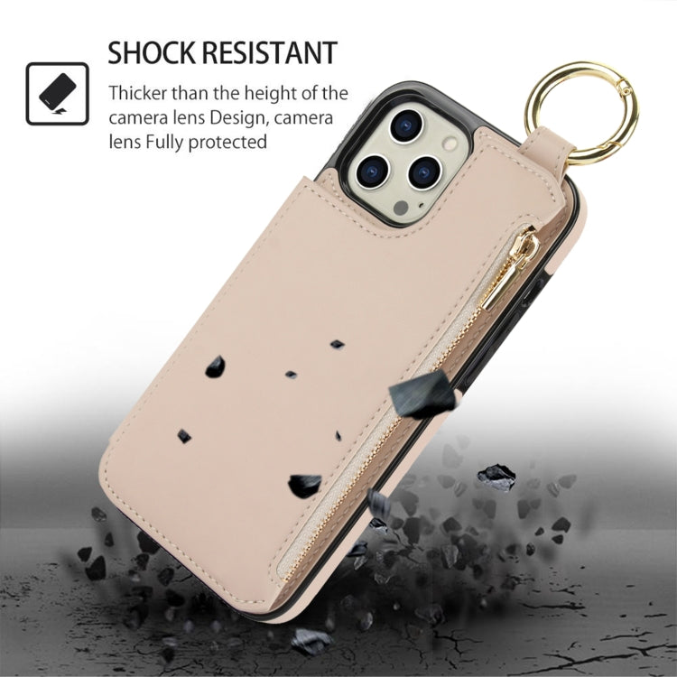 For iPhone 13 Pro Max RFlD Anti-theft Double Buckle Ring Zipper Card Phone Case