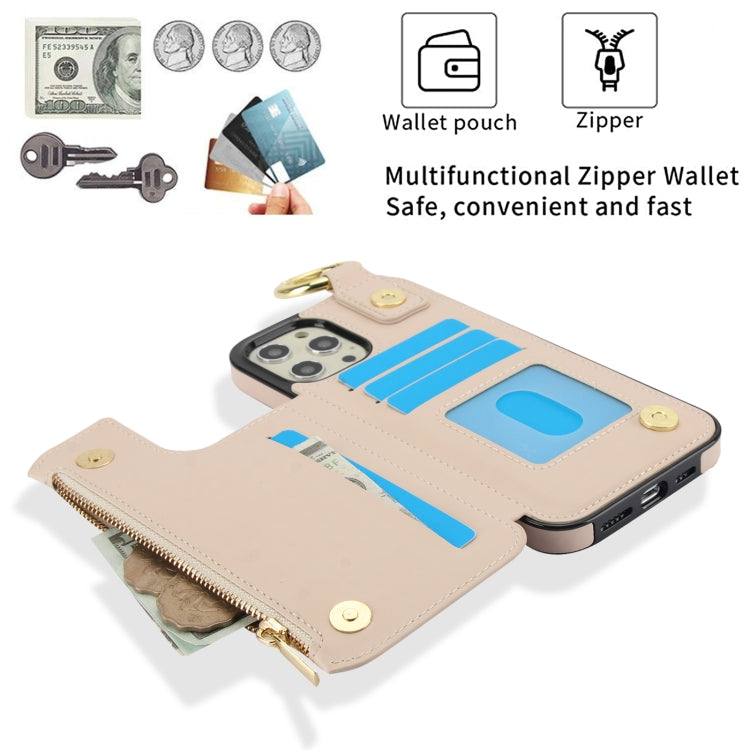 For iPhone 13 Pro Max RFlD Anti-theft Double Buckle Ring Zipper Card Phone Case