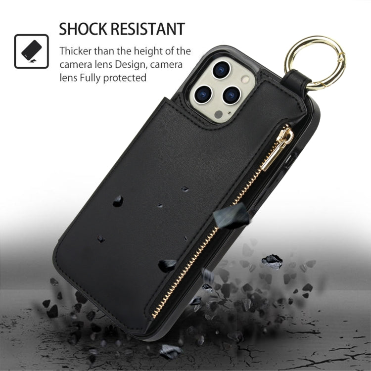 For iPhone 13 Pro Max RFlD Anti-theft Double Buckle Ring Zipper Card Phone Case