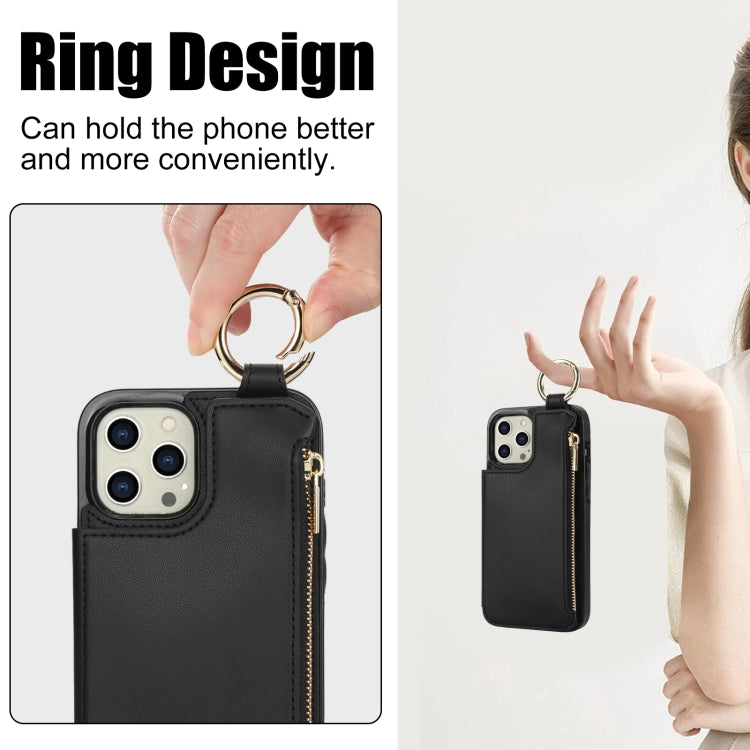 For iPhone 13 Pro Max RFlD Anti-theft Double Buckle Ring Zipper Card Phone Case