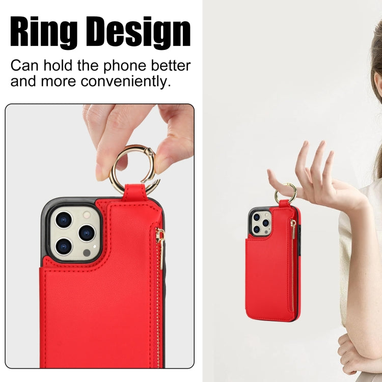 For iPhone 13 Pro Max RFlD Anti-theft Double Buckle Ring Zipper Card Phone Case