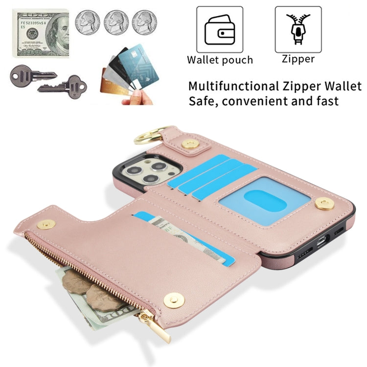 For iPhone 13 Pro Max RFlD Anti-theft Double Buckle Ring Zipper Card Phone Case