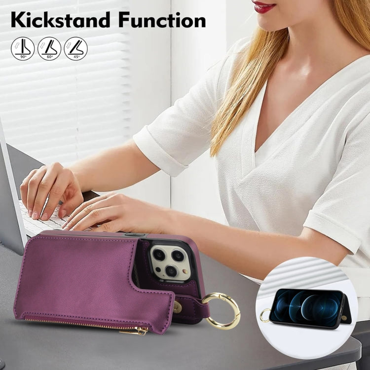 For iPhone 13 Pro Max RFlD Anti-theft Double Buckle Ring Zipper Card Phone Case
