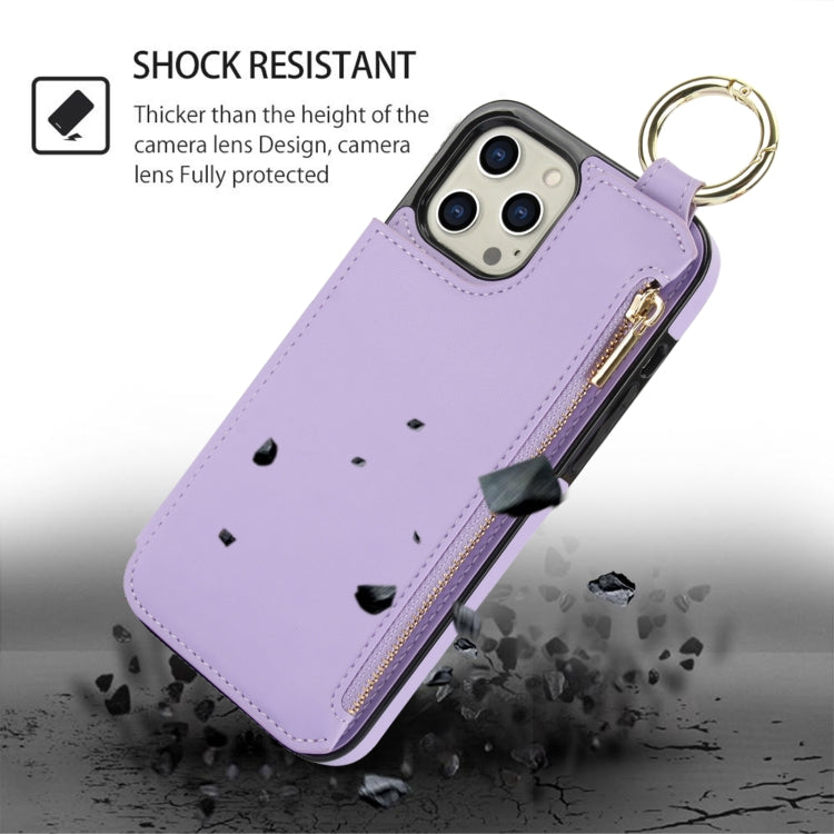 For iPhone 13 Pro Max RFlD Anti-theft Double Buckle Ring Zipper Card Phone Case