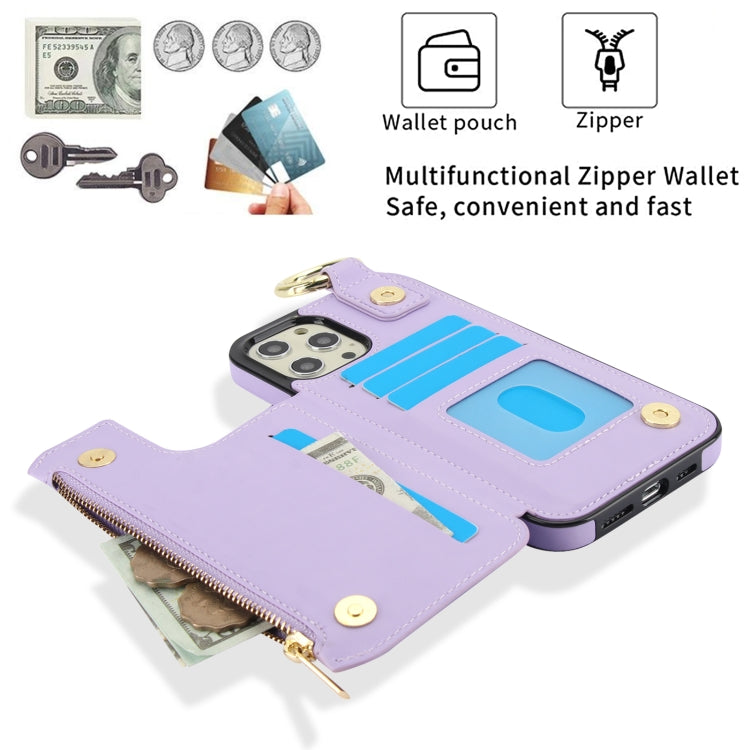 For iPhone 13 Pro Max RFlD Anti-theft Double Buckle Ring Zipper Card Phone Case