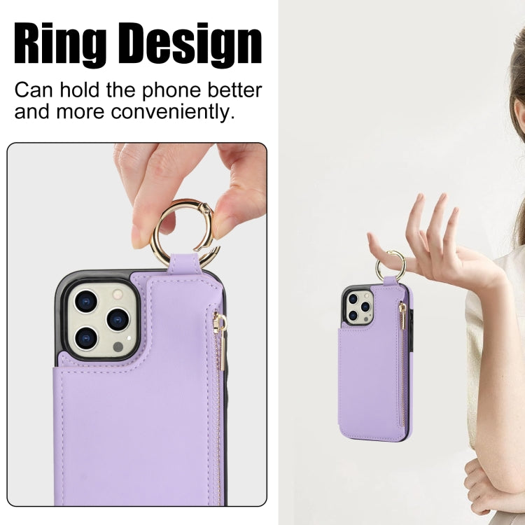 For iPhone 13 Pro Max RFlD Anti-theft Double Buckle Ring Zipper Card Phone Case