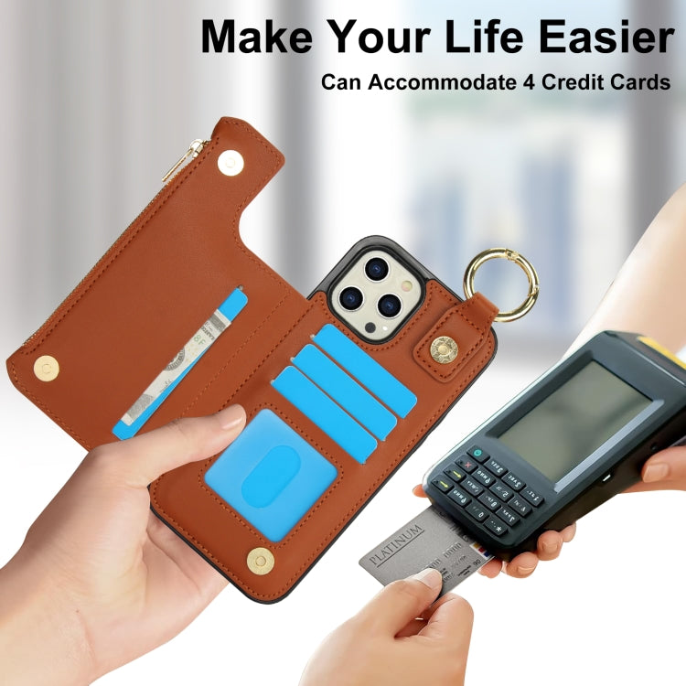 For iPhone 13 Pro Max RFlD Anti-theft Double Buckle Ring Zipper Card Phone Case