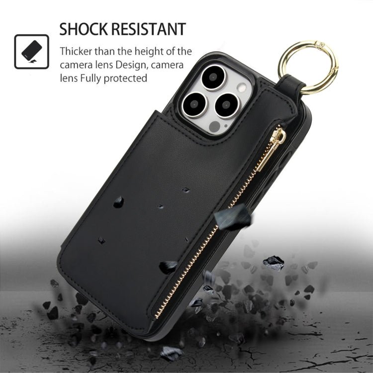 For iPhone 13 Pro RFlD Anti-theft Double Buckle Ring Zipper Card Phone Case
