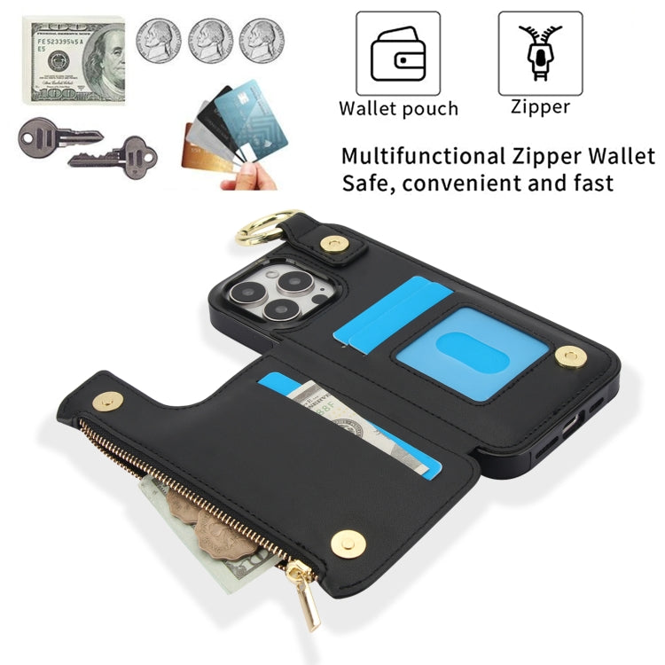 For iPhone 13 Pro RFlD Anti-theft Double Buckle Ring Zipper Card Phone Case
