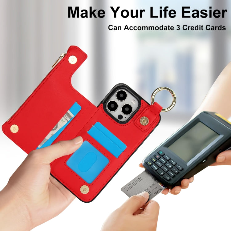 For iPhone 13 Pro RFlD Anti-theft Double Buckle Ring Zipper Card Phone Case