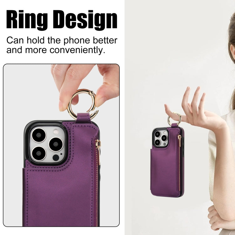 For iPhone 13 Pro RFlD Anti-theft Double Buckle Ring Zipper Card Phone Case
