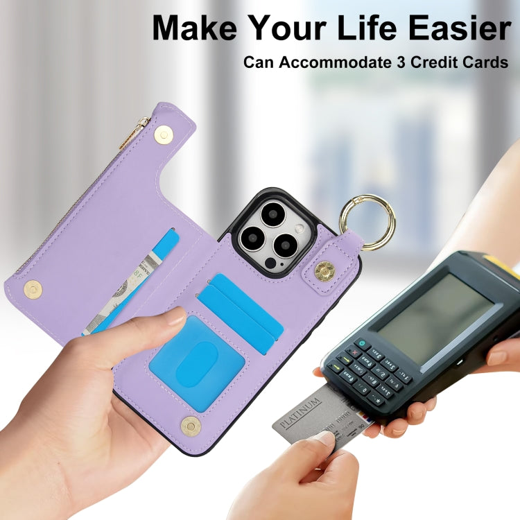 For iPhone 13 Pro RFlD Anti-theft Double Buckle Ring Zipper Card Phone Case