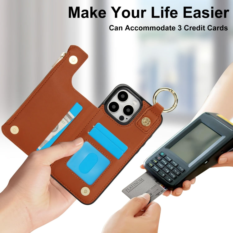 For iPhone 13 Pro RFlD Anti-theft Double Buckle Ring Zipper Card Phone Case