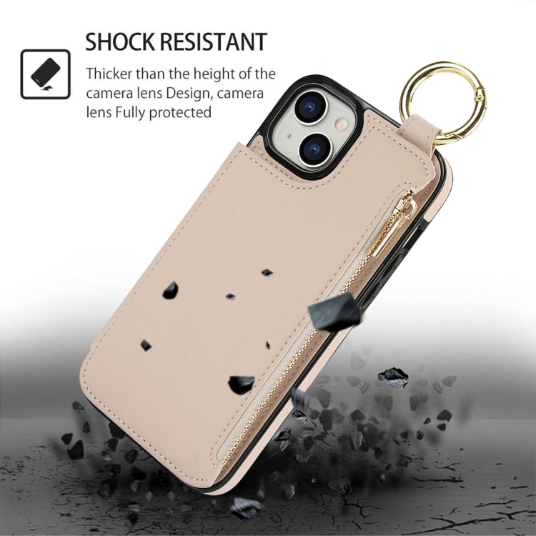 For iPhone 13 mini RFlD Anti-theft Double Buckle Ring Zipper Card Phone Case