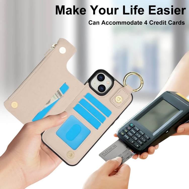 For iPhone 13 mini RFlD Anti-theft Double Buckle Ring Zipper Card Phone Case