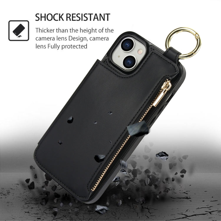 For iPhone 13 mini RFlD Anti-theft Double Buckle Ring Zipper Card Phone Case